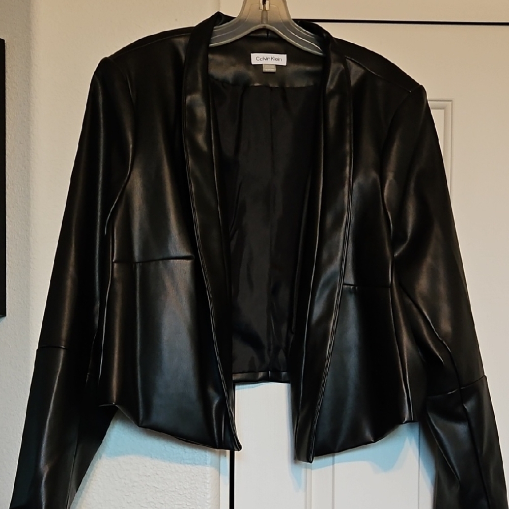 NWOT Calvin Klein Women's Black Faux Leather Open Blazer Sz 2x